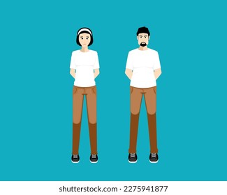 Human couple standing on isolated background, Vector illustration.