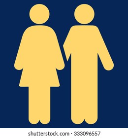 Human Couple vector icon. Style is flat symbol, yellow color, rounded angles, blue background.