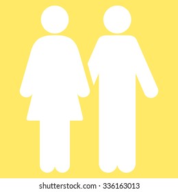 Human Couple vector icon. Style is flat symbol, white color, rounded angles, yellow background.