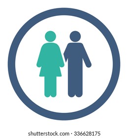 Human Couple vector icon. Style is bicolor flat rounded symbol, cobalt and cyan colors, rounded angles, white background.