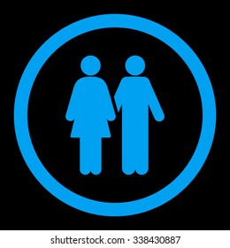 Human Couple vector icon. Style is flat rounded symbol, blue color, rounded angles, black background.