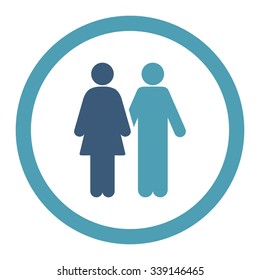Human Couple vector icon. Style is bicolor flat rounded symbol, cyan and blue colors, rounded angles, white background.