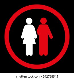 Human Couple vector icon. Style is bicolor flat rounded symbol, red and white colors, rounded angles, black background.