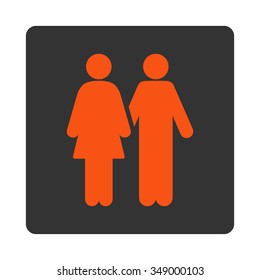 Human Couple vector icon. Style is flat rounded square button, orange and gray colors, white background.