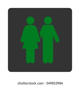 Human Couple vector icon. Style is flat rounded square button, green and gray colors, white background.