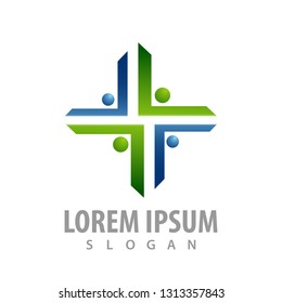 Human cross medical logo concept design. Symbol graphic template element 
