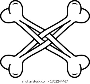 Human crossbones vector black and white illustration in outlines. 