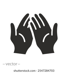 human crossed palms, outstretched hands icon, hand asking for alms, donation or help concept, flat vector illustration