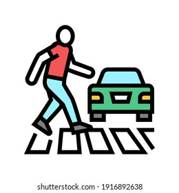human crossing road on crosswalk color icon vector. human crossing road on crosswalk sign. isolated symbol illustration
