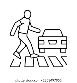 human crossing road on crosswalk line icon vector. human crossing road on crosswalk sign. isolated contour symbol black illustration