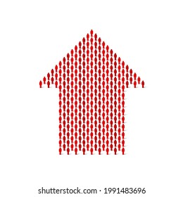 Human crowd in the shape of up arrow. Stick figure red simple icons. Vector illustration