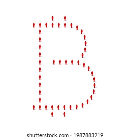 Human crowd in the shape of bitcoin crypto currency sign. Stick figure red simple icons. Vector illustration
