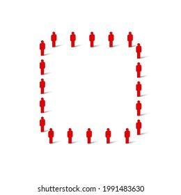Human crowd in the shape of square. Stick figure red simple icons. Vector illustration