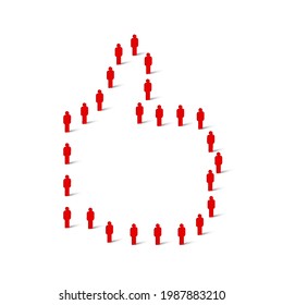 Human crowd in the shape of thumbs up. Stick figure red simple icons. Vector illustration