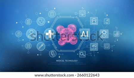 Human crythrocyte translucent with medical network icons. Artificial intelligence in health care technology. Innovation in digital health smart medical diagnostics. Vector. 