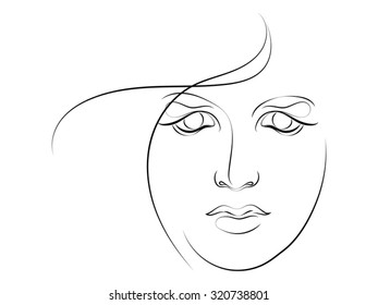 Human Curves series. Stylized sketch of female face executed in thin line. Suitable for use in projects on human emotion, beauty, psychology and art.  