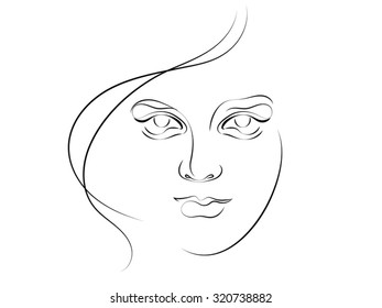 Human Curves series. Stylized sketch of female face executed in thin line. Suitable for use in projects on human emotion, beauty, psychology and art.  