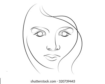 Human Curves series. Stylized sketch of female face executed in thin line. Suitable for use in projects on human emotion, beauty, psychology and art.