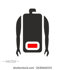 human dead battery, tired hands icon, hands down, no strength, flat vector illustration