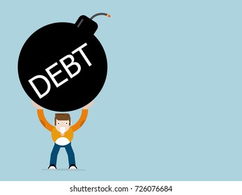 human with debt bomb cartoon flat design vector illustration