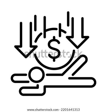 Human debt icon. Money drop on human. Outline style. Vector. Isolate on white background.