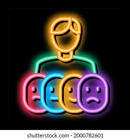 Human Deepfake Many Faces Neon Light Sign Vector. Glowing Bright Icon Human Deepfake Many Faces Sign. Transparent Symbol Illustration