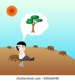 Human was deforest but he have still missing Tree , Concept Save The Earth, Vector