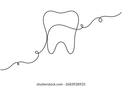 Menschliches Zahnsymbol Zähne kontinuierlich eine Linie Zeichnung minimalistisches Lächeln gesunde Vektorgrafik  