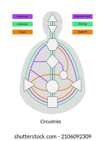 Human design bodygraph with circuitries. Human design rave chart vector illustration. Individual, collective, tribal circuitry