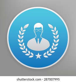 Human design icon on blue button,clean vector