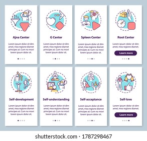 Human design onboarding mobile app page screen with concepts. Self understanding. Psychological improvement walkthrough 4 steps graphic instructions. UI vector template with RGB color illustrations