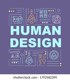 Human design system word concepts banner. Self awareness. Spiritual experience. Infographics with linear icons on purple background. Isolated typography. Vector outline RGB color illustration