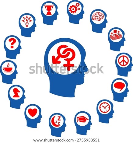 Human Desires Icons Human Desires Logo with Set of Thinking Head Icons in two color. Vector isolated on white.