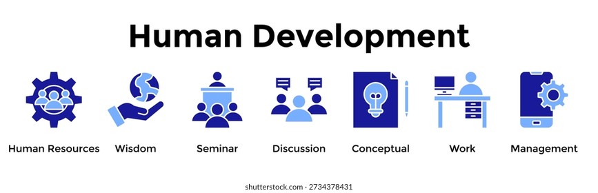 Human Development Icon Set. Containing Human Resources, Wisdom, Seminar, Discussion, Conceptual, Work, Management