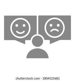 Human with different emotions gray icon. Positive and negative emoji symbol