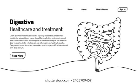 Human Digestion continuous line drawing, Digestive one hand drawn medical concept. Healthcare gastrointestinal.