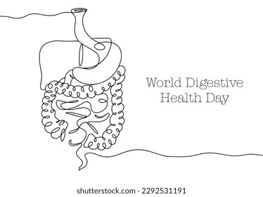 The human digestive system. Gastrointestinal tract. Healthy and proper nutrition. World Digestive Health Day. One line drawing for different uses. Vector illustration.