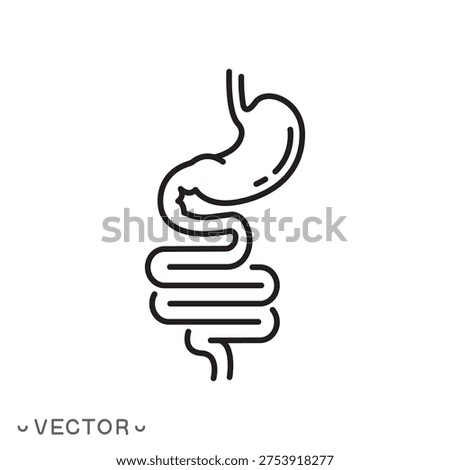 human digestive system icon, stomach, gut, intestines concept, thin line symbol isolated on white background, editable stroke eps 10 vector illustration