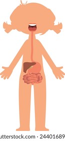 Human digestive system organs on kid body shape
