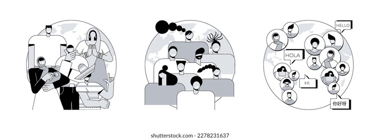 Human diversity abstract concept vector illustration set. Nationality, race and ethnicity, birth certificate, human rights, skin color, national cuisine, cultural heritage, ancestry abstract metaphor.