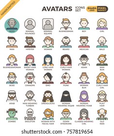 Human diversity avatar line icons set in modern line icon style for ui, ux, website, web, app graphic design