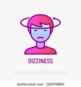 Human with dizziness thin line icon. Modern vector illustration of disorientation.