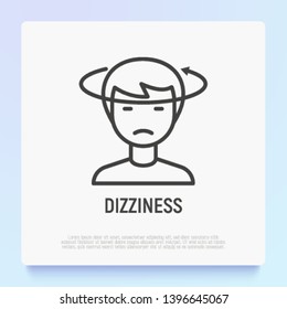 Human with dizziness thin line icon. Modern vector illustration of disorientation.