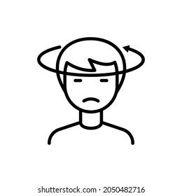 Human with dizziness thin line icon. Modern vector illustration of disorientation.