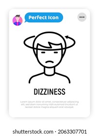 Human with dizziness thin line icon. Modern vector illustration of disorientation.