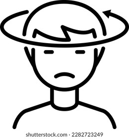 Human with dizziness thin line icon. Modern vector illustration of disorientation.