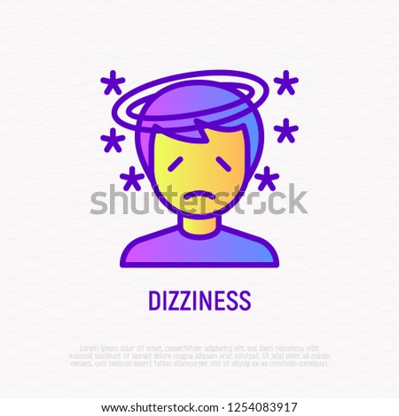Human with dizziness thin line icon. Modern vector illustration of disorientation.