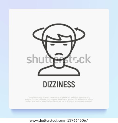 Human with dizziness thin line icon. Modern vector illustration of disorientation.