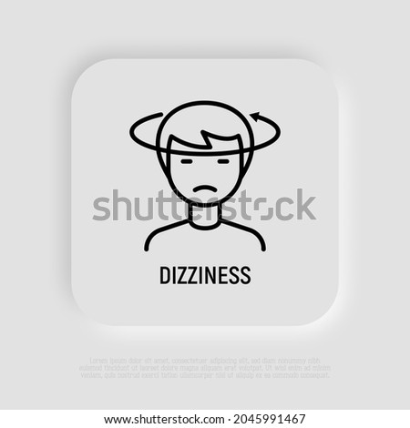 Human with dizziness thin line icon. Modern vector illustration of disorientation.