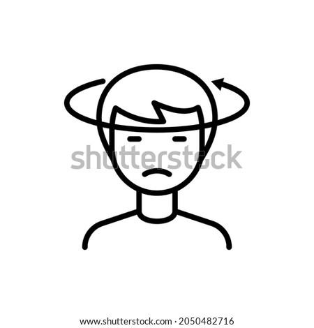Human with dizziness thin line icon. Modern vector illustration of disorientation.